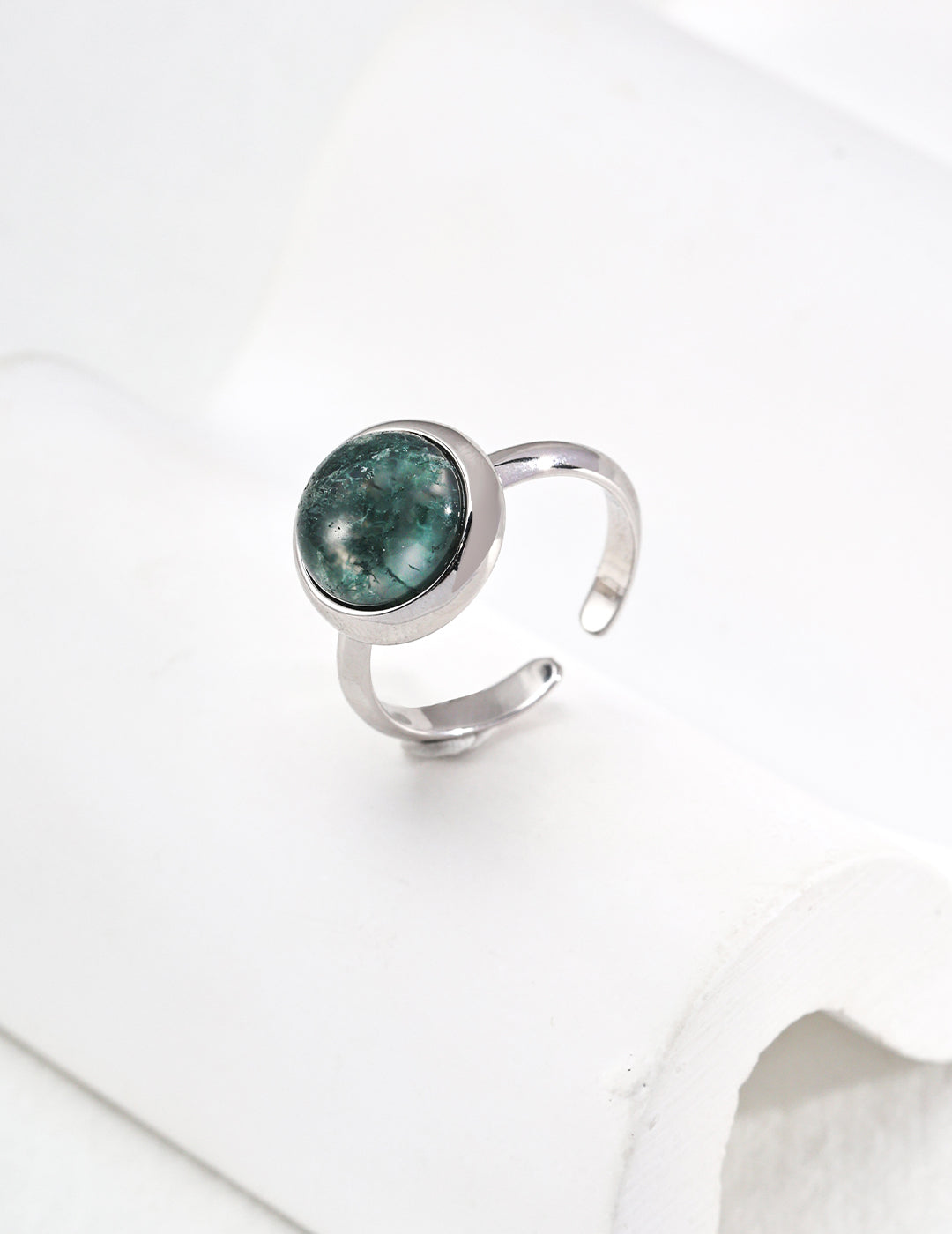 Aqua Moss Agate Silver Ring